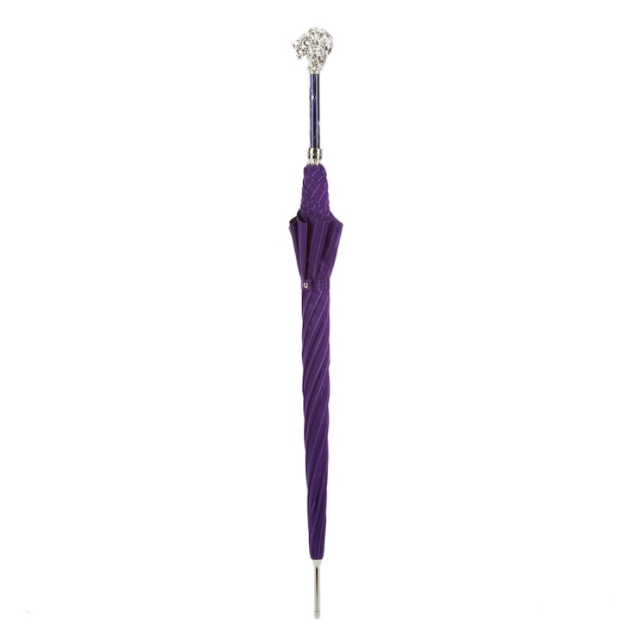 Uomo Lusso Pasotti | 478 1084-7 W37Pv - Ombrello Viola Con Impugnatura Leone Argento