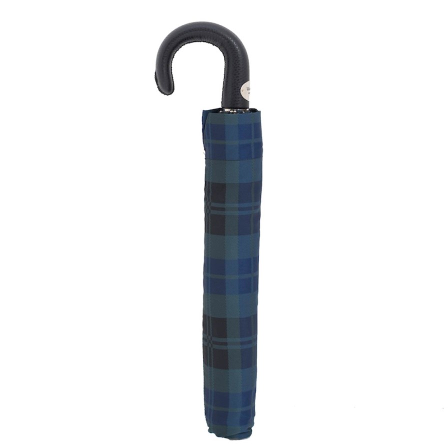 U Pieghevoli Pasotti | 64 Celtic-8 P - Ombrello Tartan Blu, Impugnatura In Pelle