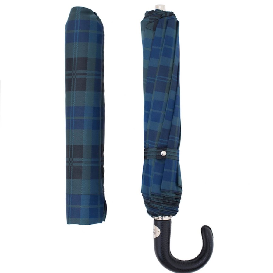 U Pieghevoli Pasotti | 64 Celtic-8 P - Ombrello Tartan Blu, Impugnatura In Pelle